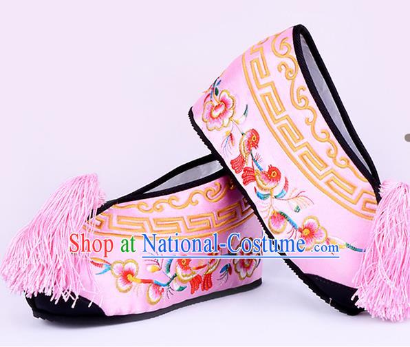 Professional Chinese Beijing Opera Actress Shoes Ancient Princess Pink Embroidered Shoes for Women