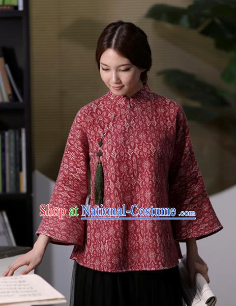 Chinese National Costume Traditional Classical Cheongsam Red Blouse for Women