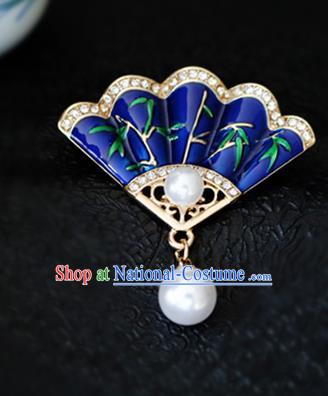 Chinese Traditional Handmade Cloisonne Brooch Classical Accessories Fan Breastpin for Women