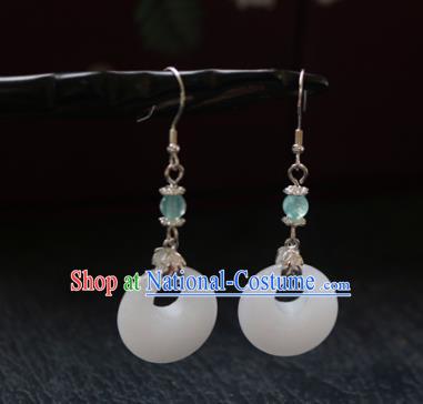 Chinese Ancient Traditional Handmade White Jade Earrings Classical Ear Accessories for Women