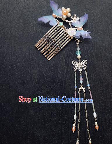 Chinese Ancient Handmade Violet Butterfly Hair Comb Hairpins Traditional Classical Hair Accessories for Women