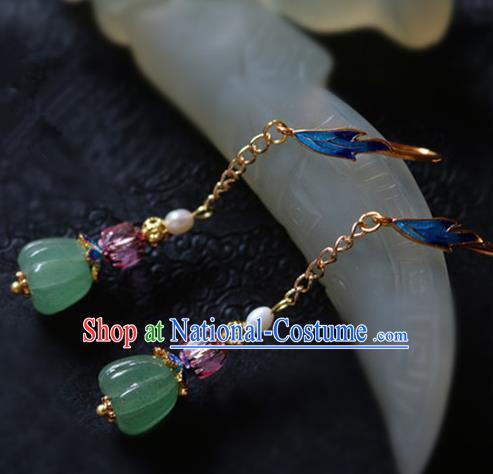 Chinese Ancient Traditional Handmade Jade Pearl Earrings Classical Ear Accessories for Women