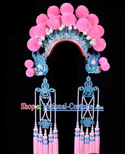 Chinese Beijing Opera Imperial Consort Hair Accessories Ancient Palace Pink Phoenix Coronet for Women