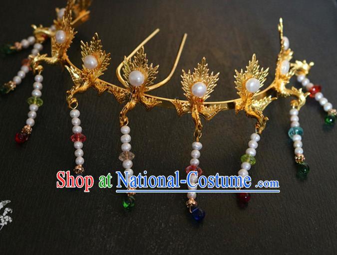 Chinese Ancient Handmade Palace Tassel Hair Crown Hairpins Traditional Classical Hair Accessories for Women