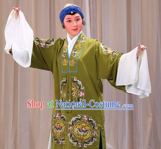 Professional Chinese Traditional Beijing Opera Old Female Costume Embroidered Green Dress for Adults