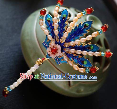 Chinese Ancient Handmade Cloisonne Phoenix Pearls Hair Crown Hairpins Traditional Classical Hair Accessories for Women