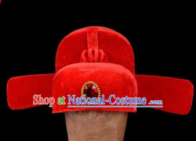 Chinese Beijing Opera Niche Hair Accessories Ancient Bridegroom Red Hat for Men