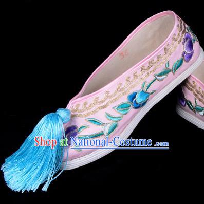 Professional Chinese Beijing Opera Princess Shoes Ancient Peri Pink Embroidered Shoes for Women