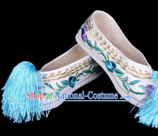 Professional Chinese Beijing Opera Princess Shoes Ancient Peri White Embroidered Shoes for Women