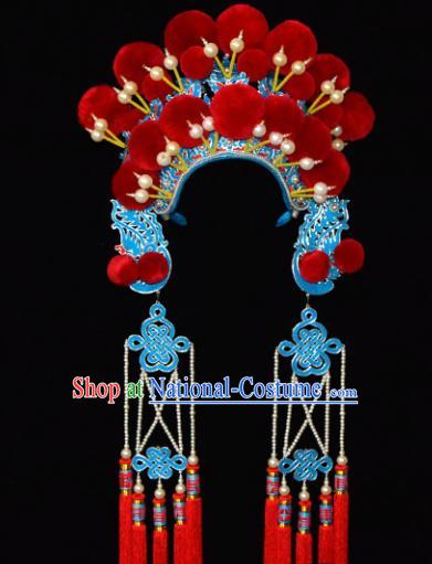 Chinese Beijing Opera Blues Hair Accessories Ancient Female General Phoenix Coronet for Women