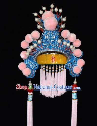 Chinese Beijing Opera Blues Hair Accessories Ancient Female General Pink Phoenix Coronet for Women