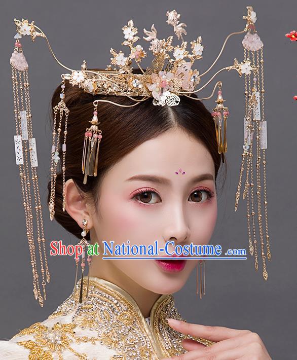 Chinese Ancient Handmade Tassel Phoenix Coronet Bride Hairpins Traditional Classical Wedding Hair Accessories for Women