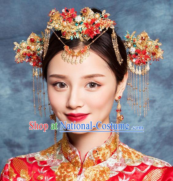 Chinese Ancient Handmade Bride Hair Comb Hairpins Traditional Classical Wedding Hair Accessories for Women