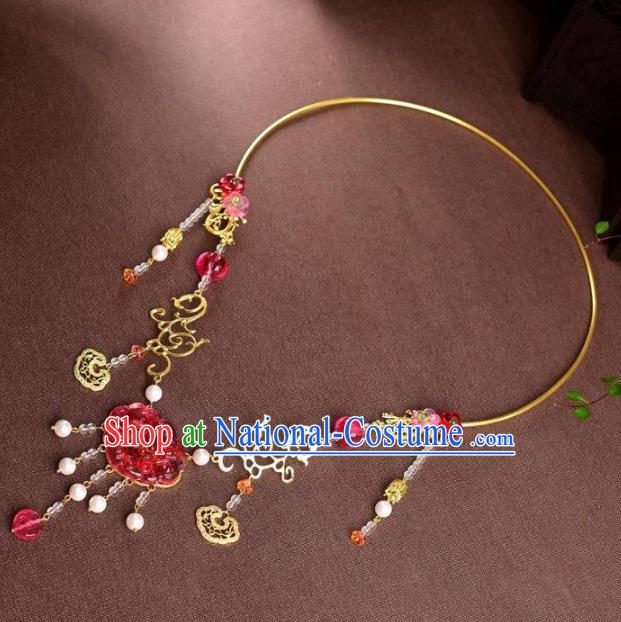 Chinese Handmade Wedding Necklace Traditional Hanfu Coloured Glaze Necklet Accessories for Women