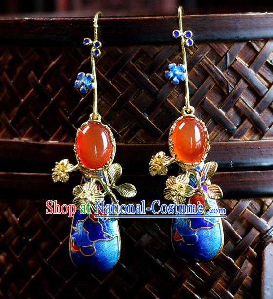 Top Grade Chinese Handmade Blueing Agate Earrings Traditional Bride Tassel Ear Accessories for Women