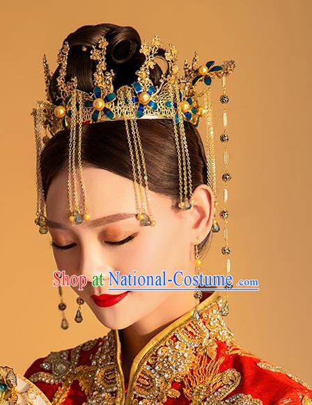 Chinese Ancient Handmade Bride Hairpins Traditional Phoenix Coronet Classical Wedding Hair Accessories for Women