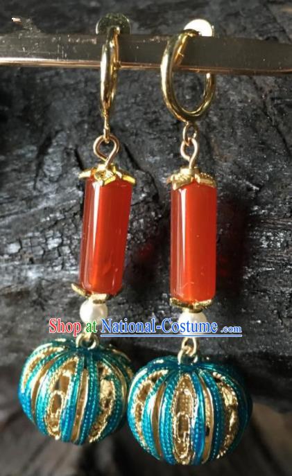 Chinese Handmade Cloisonne Earrings Traditional Ancient Palace Agate Ear Accessories for Women