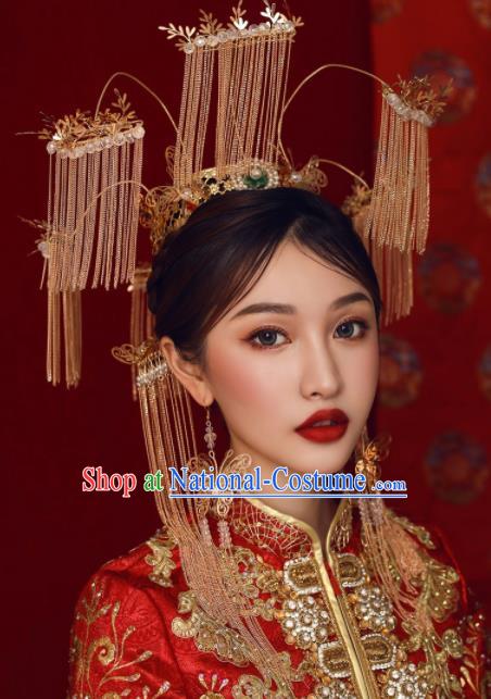 Top Grade Chinese Ancient Bride Hairpins Tassel Phoenix Coronet Traditional Hair Accessories Headdress for Women