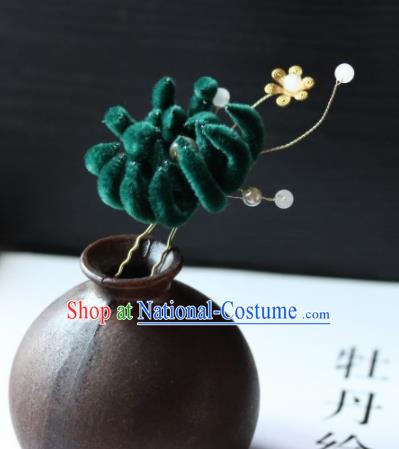 Top Grade Chinese Ancient Palace Deep Green Velvet Flower Hairpins Traditional Hair Accessories Headdress for Women