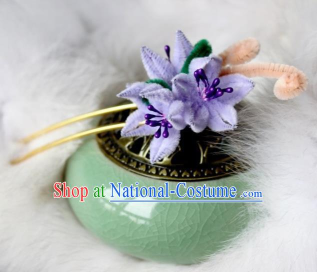 Top Grade Chinese Ancient Palace Queen Purple Velvet Flowers Hairpins Traditional Hair Accessories Headdress for Women