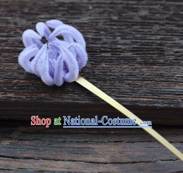 Top Grade Chinese Ancient Palace Queen Lilac Velvet Chrysanthemum Hairpins Traditional Hair Accessories Headdress for Women