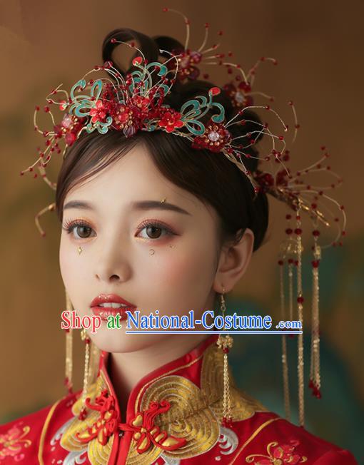 Chinese Ancient Palace Bride Phoenix Coronet Tassel Hairpins Traditional Wedding Hair Accessories for Women