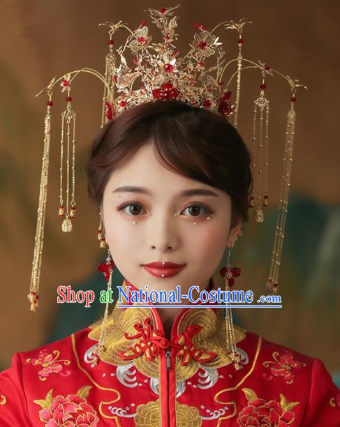 Chinese Traditional Palace Butterfly Phoenix Coronet Tassel Hairpins Ancient Wedding Hair Accessories for Women