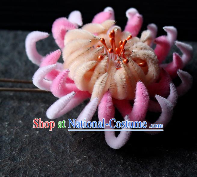 Chinese Traditional Palace Pink Velvet Flower Hairpins Ancient Wedding Hair Accessories for Women