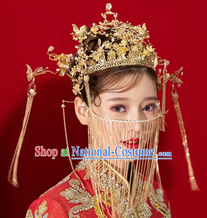 Chinese Ancient Palace Queen Golden Phoenix Coronet Hairpins Traditional Hair Accessories Headdress for Women