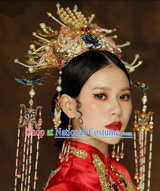 Chinese Ancient Palace Queen Blueing Phoenix Coronet Hairpins Traditional Hair Accessories Headdress for Women