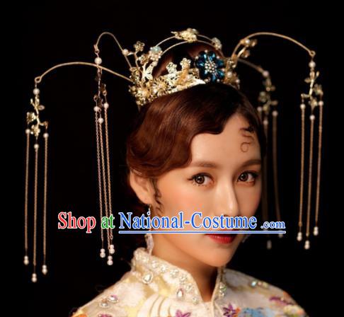 Chinese Ancient Palace Tassel Phoenix Coronet Hairpins Traditional Hair Accessories Headdress for Women