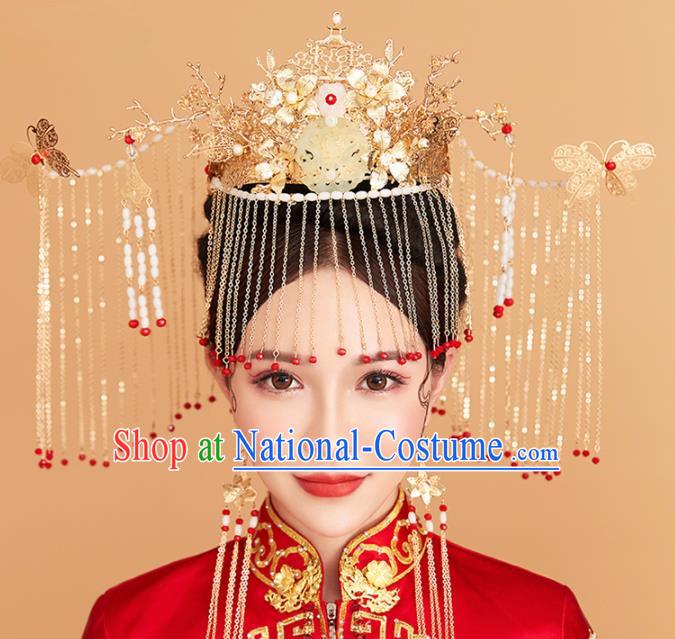 Chinese Traditional Palace Exaggerated Phoenix Coronet Hairpins Ancient Wedding Tassel Hair Accessories for Women