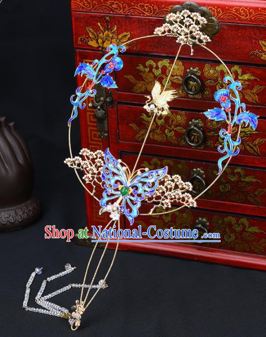 Chinese Handmade Classical Cloisonne Butterfly Palace Fans Wedding Bride Accessories Round Fan for Women