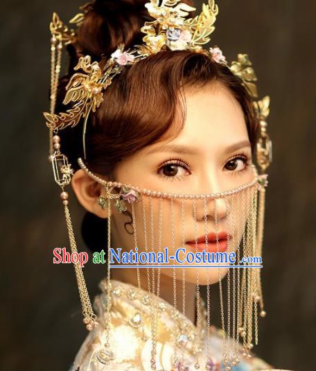 Chinese Ancient Palace Golden Crown Phoenix Hairpins Traditional Hair Accessories Headdress for Women