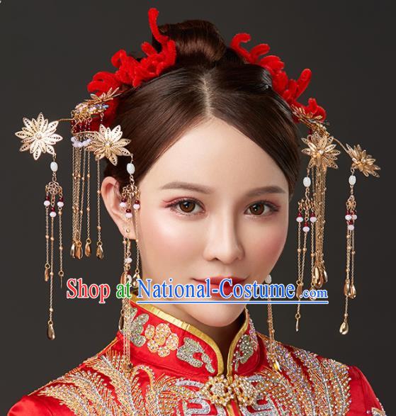 Chinese Traditional Palace Bride Hairpins Step Shake Ancient Wedding Tassel Hair Accessories for Women