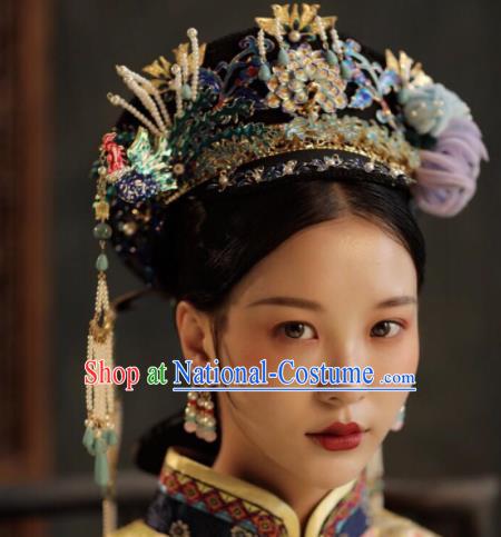 Chinese Ancient Qing Dynasty Queen Phoenix Coronet Hairpins Traditional Palace Hair Accessories Headdress for Women