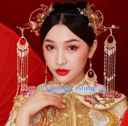 Chinese Ancient Queen Golden Tassel Hair Clasp Hairpins Traditional Palace Hair Accessories Headdress for Women