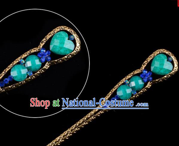 Chinese Beijing Opera Diva Hair Accessories Ancient Peri Green Hairpins for Women