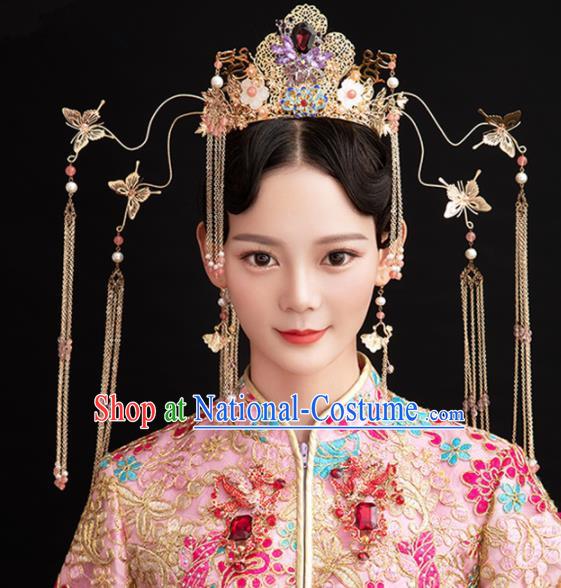 Chinese Ancient Queen Tassel Phoenix Coronet Hairpins Traditional Palace Hair Accessories Headdress for Women