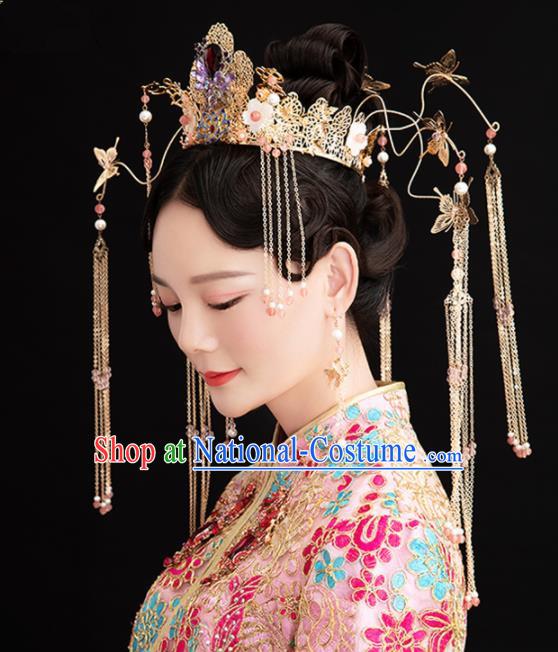 Chinese Ancient Queen Tassel Phoenix Coronet Hairpins Traditional Palace Hair Accessories Headdress for Women