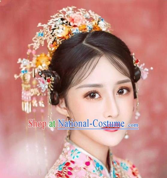 Chinese Ancient Bride Phoenix Coronet Hairpins Traditional Hair Accessories Headdress for Women