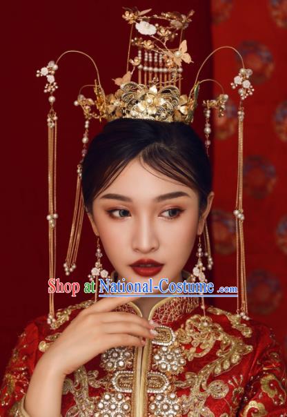 Chinese Ancient Bride Hairpins Palace Phoenix Coronet Traditional Hair Accessories Headdress for Women