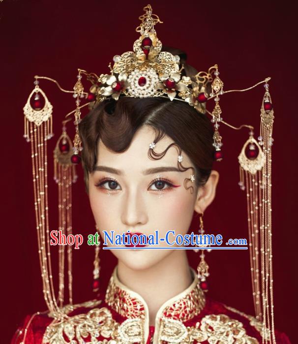 Chinese Ancient Bride Hairpins Tassel Phoenix Coronet Traditional Hair Accessories Headdress for Women