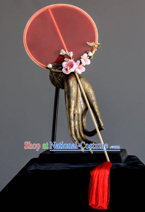 Chinese Handmade Classical Red Silk Palace Fans Wedding Bride Accessories Round Fan for Women