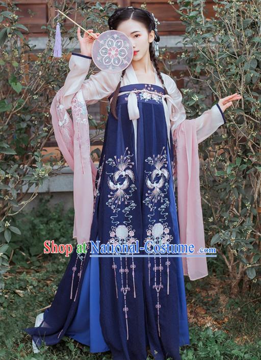 Chinese Traditional Tang Dynasty Princess Historical Costume Ancient Peri Embroidered Hanfu Dress for Women