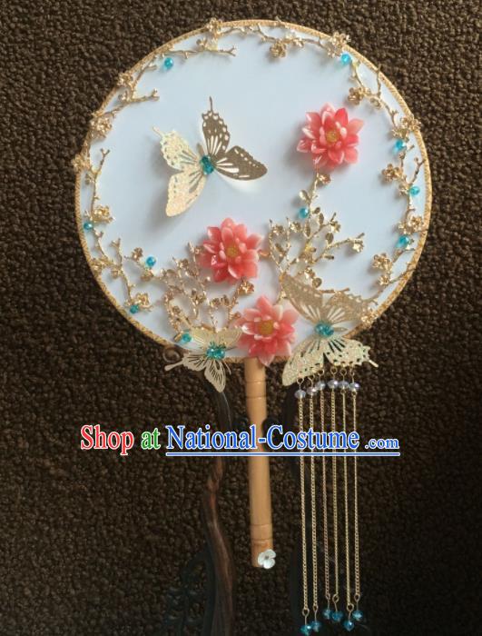 Chinese Handmade Bride Classical Butterfly Palace Fans Wedding Accessories Round Fan for Women