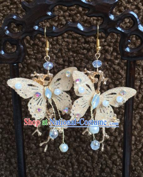 Chinese Handmade Golden Butterfly Earrings Traditional Ancient Palace Ear Accessories for Women