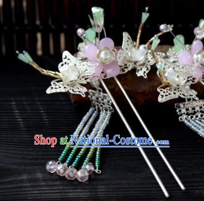 Top Grade Chinese Ancient Queen Butterfly Hairpins Tassel Step Shake Traditional Hair Accessories Headdress for Women