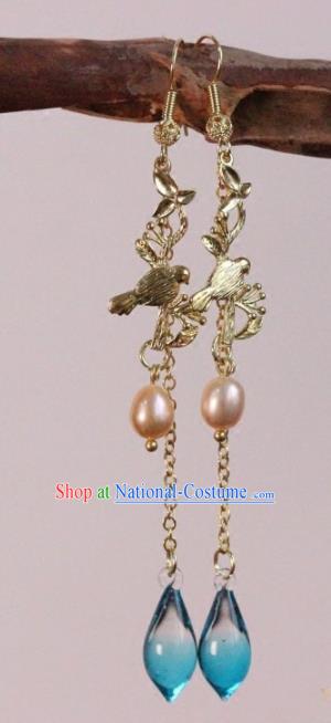 Chinese Handmade Pearl Earrings Traditional Ancient Palace Ear Accessories for Women