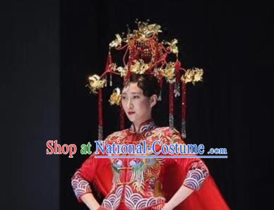 Top Grade Chinese Ancient Queen Hairpins Red Beads Tassel Phoenix Coronet Traditional Hair Accessories Headdress for Women